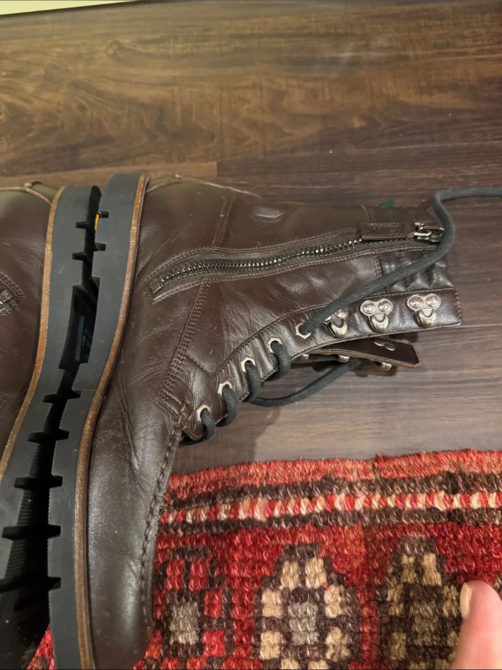 Gucci Dark Brown Leather Lace-Up Men's Boots with Web Heel Loop